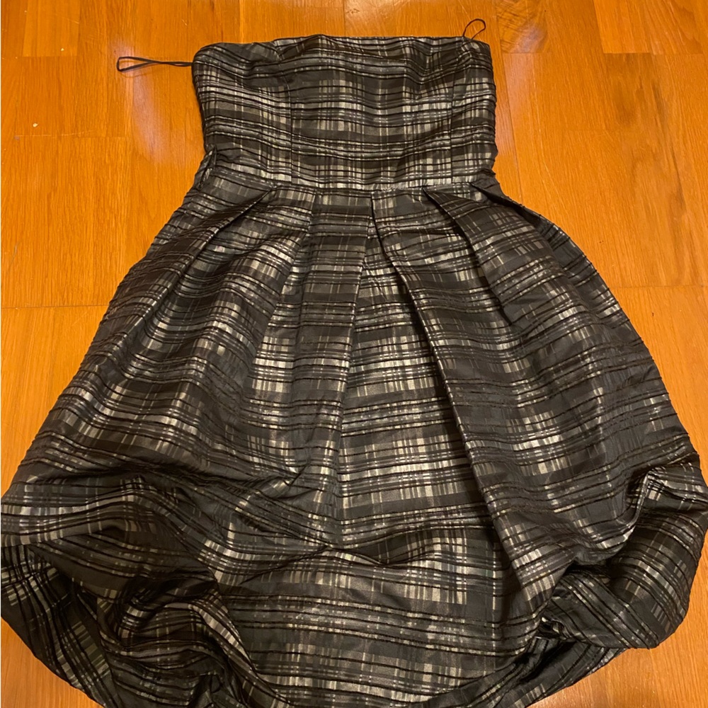Zara basic s strapless green dress checkers S